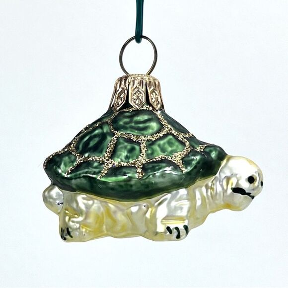 Blown Glass Green Sea Turtle Christmas Ornament - Picture 1 of 6